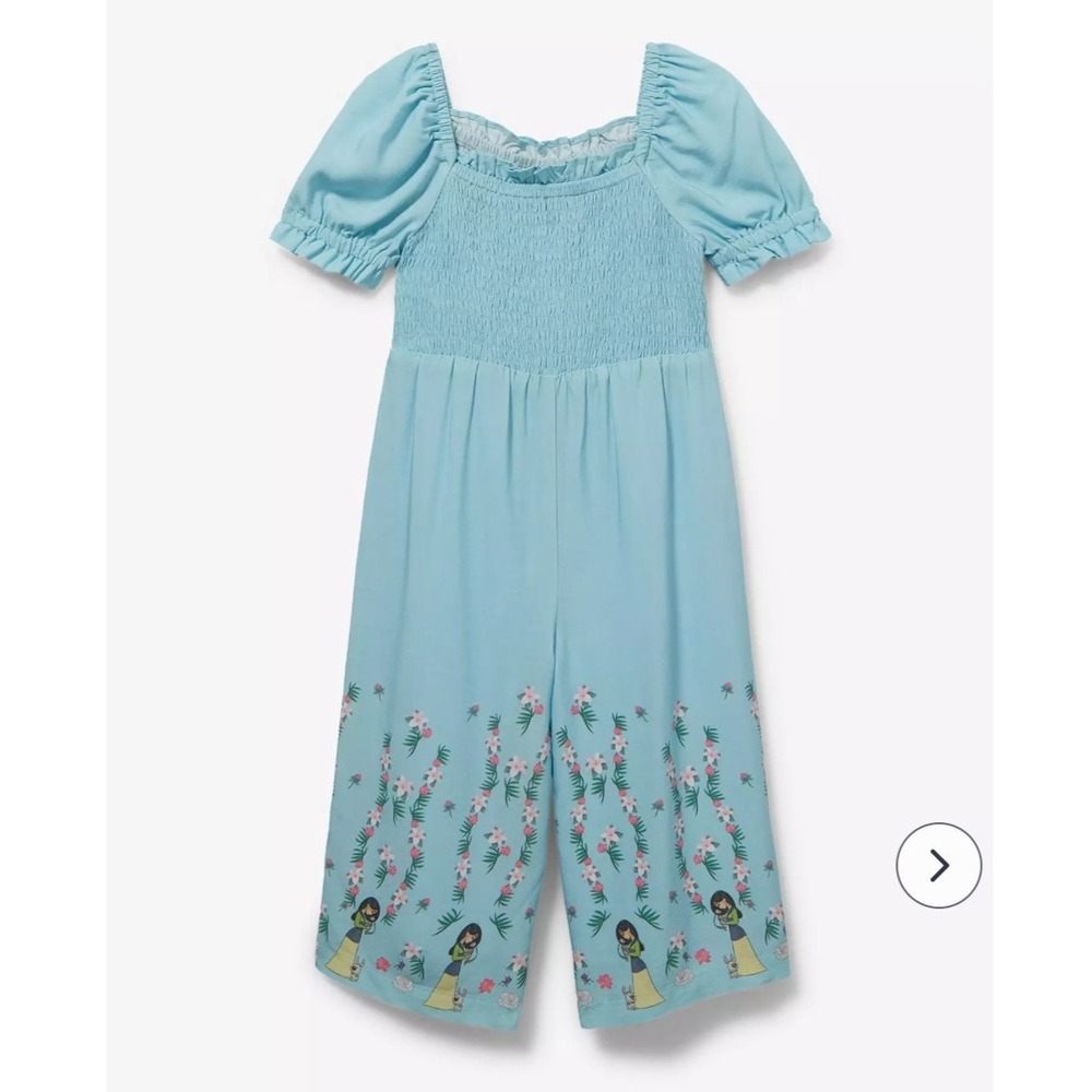 Disney Mulan Toddler Girls Romper 5T Blue Smocked Wide Leg Jumpsuit BoxLunch